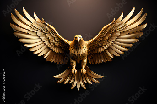 Eagle, gold emblem on black background, 3d illustration, generated ai