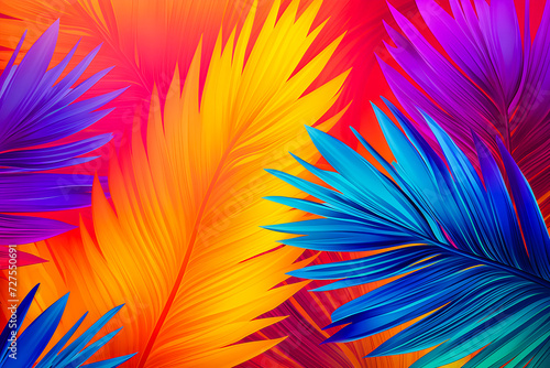 Tropical plant backdrop in colorful neon colors, generative ai