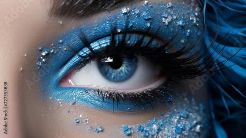 blue wintry creative eye makeup closeup