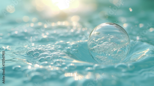 cosmetic moisturizer bubble on water surface, Cosmetic Essence, Liquid bubble, Molecule inside Liquid Bubble. 