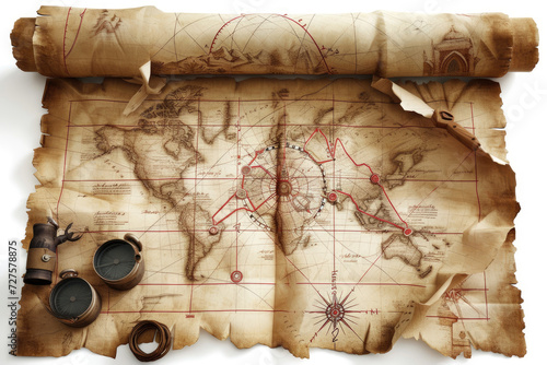 an old map of an ancient world, Vintage treasure map parchment, pirate treasure map