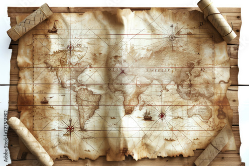 an old map of an ancient world, Vintage treasure map parchment, pirate treasure map