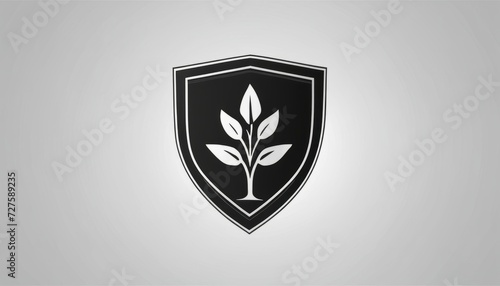 A black and white shield with a tree design