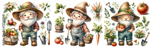 Cheerful Gnome Gardener In Watercolor Style