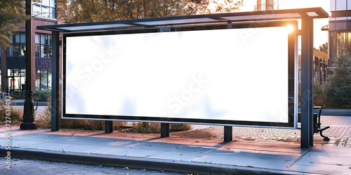a large billboard with a blank white sheet, for advertising mockups and urban city concepts and presentations.Mock up Billboard Media Advertising Poster template at Bus Station city street