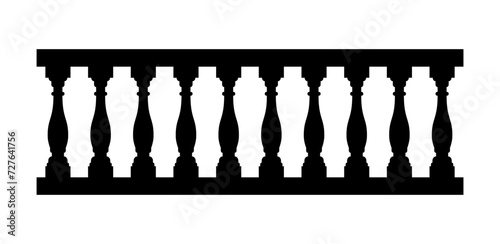 Silhouette of stone balustrade with balusters for fencing.