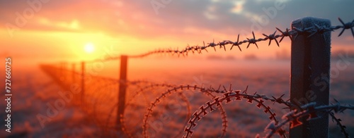 Detail view of a barbed wire fence