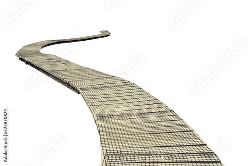 Cutout of an isolated front view of an empty wooden boardwalk with the transparent png