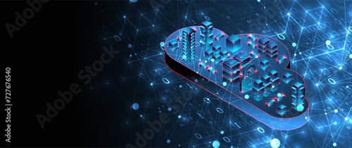 Cloud computing concept. Abstract connection technology background. Hand drawn vector.