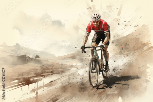 Professional road bicycle racer in grunge retro style