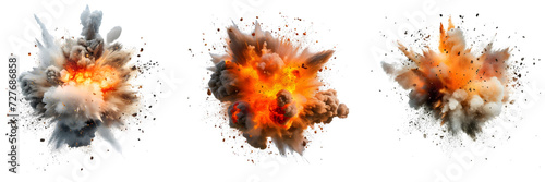 Set of Fiery Explosions on Transparent Background
