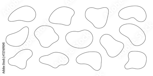 Liquid irregular amoeba blob shapes silhuette vector collection isolated on white background. Fluid bobble blotch forms set, deform drops
