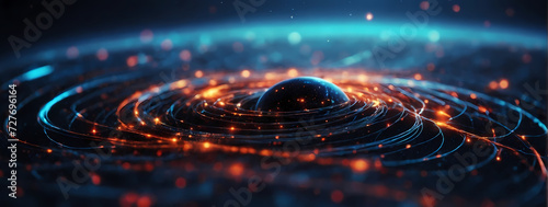 Binary orbits interplay, symbolizing the gravitational forces and interconnectivity in the cyber information universe.