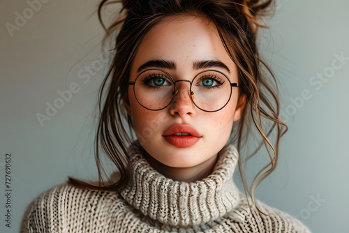 Jeune femme avec les cheveux attachés et des lunettes rondes