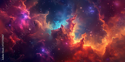 Vibrant space galaxy cloud nebula in a starry night cosmos, depicting the wonders of the universe through science and astronomy. A captivating supernova background wallpaper