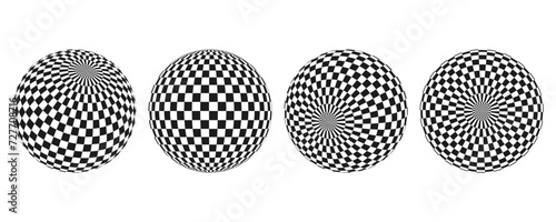 Abstract optical illusion sphere. Hypnotic ball with black and white squares. Vector illustration.
