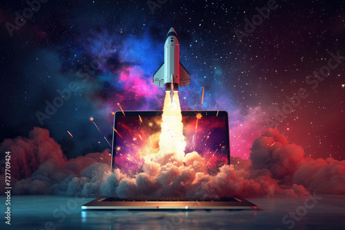 Space Rocket is launching From Laptop Screen