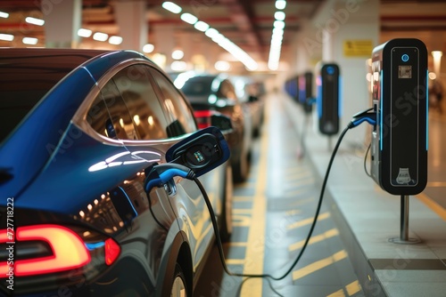 Electric vehicle charging services station in shopping mall 