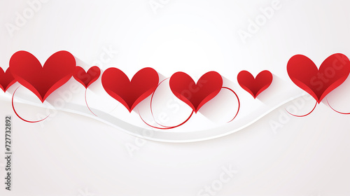 continuous line heart shape border with realistic paper cut style. white background with red hearts