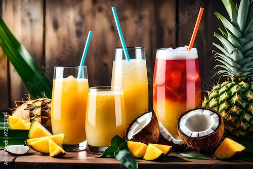Summer soft drinks with tropical fruit ananas and coconut