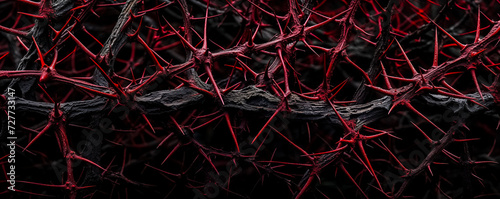 arrière-plan rempli d'épines de ronces noires et rouges - format panoramique