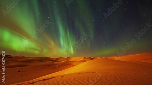 Northern Lights over sandy desert