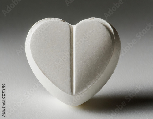 Close-up of a white, heart-shaped pill