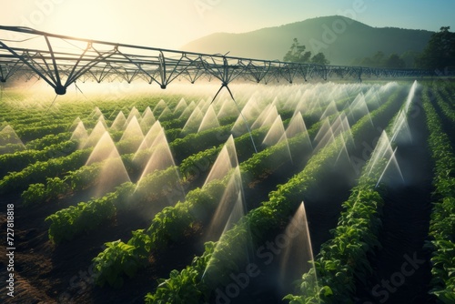Irrigation system in function watering agricultural plants