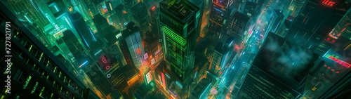 Holographic Haven: A Nighttime Aerial View of a Neon Cyberpunk City