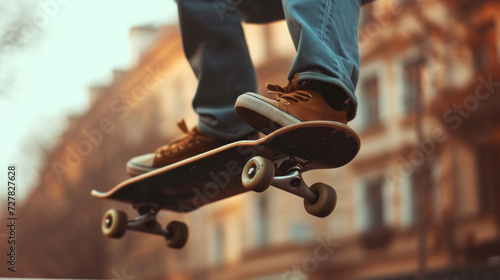 Skateboarder skateboarding. Skateboarder Flying. skateboarder young teenager. Skateboarder doing a skateboard trick. Fitness, freedom and man do action skills, jumping and cool movement for sport.