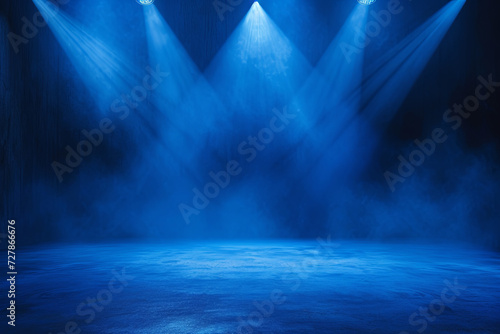 Abstract dark blue studio background with lighting on stage