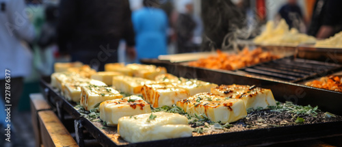 Cheese grilled on outdoor market in Gdansk Poland
