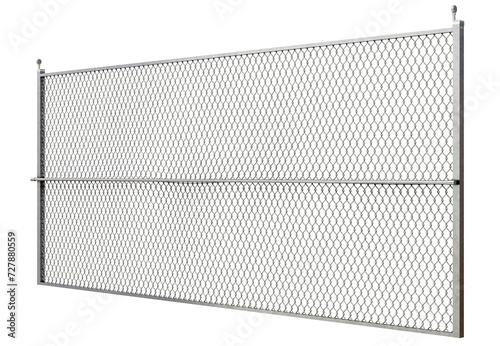 See-Through Security Barrier: Woven metal fence with open diamond pattern, invisible background. Ideal for layering in graphics & digital collages.