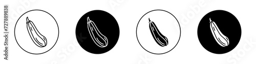 Zucchini Icon Set. Fresh summer zuccini Vegetable Vector Symbol in Black Filled and Outlined Style. Healthy courgette Food Sign.