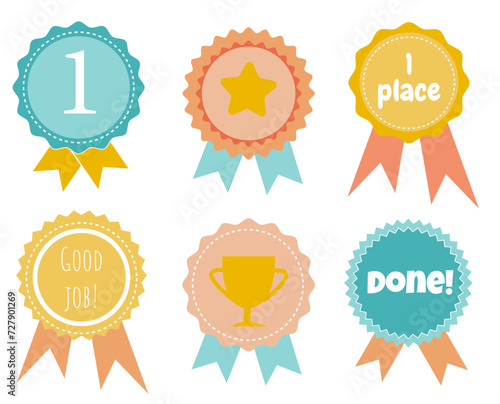 A vector set of cute badges for good work. Set of medals