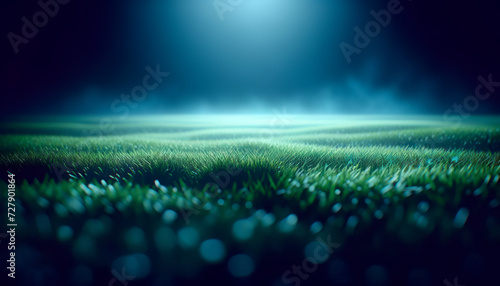 Nighttime dew on grass under a mystical moonlight, serene and magical atmosphere. Generative AI