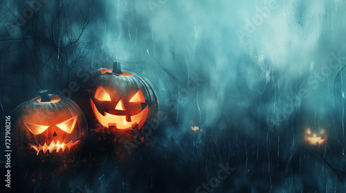 Halloween theme background texture. Pumpkins and bats on a spooky backdrop.