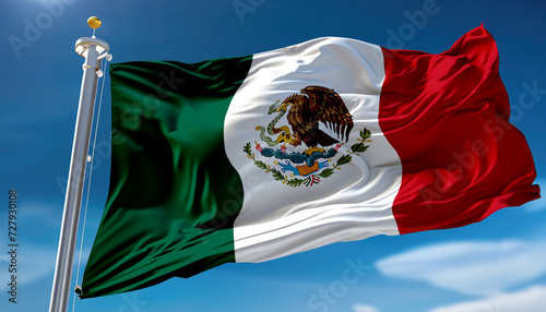 mexican national flag of mexico, waving in the sky