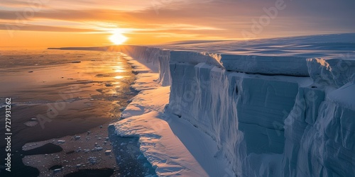Stunning arctic iceberg at sunset, nature's majesty frozen in time. serene landscape, perfect for wall art and calendars. AI