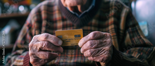 Time-worn hands carefully hold a credit card, symbolic of financial independence in the golden years