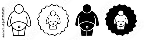 Fat man set in black and white color. Fat man simple flat icon vector
