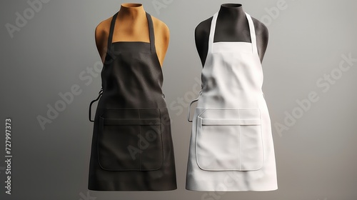 White and black aprons mockup, modern black and white apron