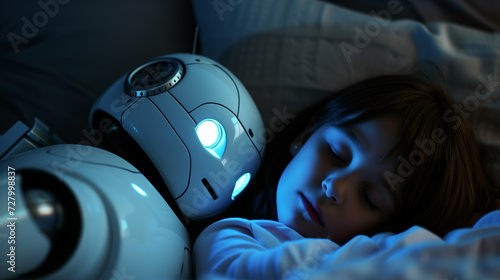 Robot nanny taking care of a sleeping child
