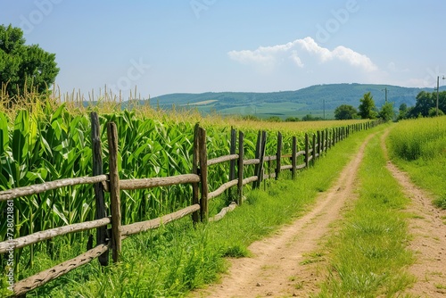 fence of corn crops grown in the field