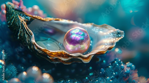 Colorful pearl in oyster shell wallpaper background