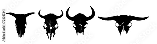 Set of sow skull silhouette, bull skull silhouette - vector illustration