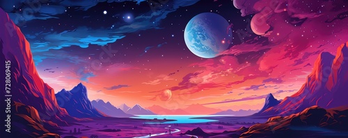 Fantasy galaxy travel sky adventure wallpaper, colorful panorama. Generative Ai.