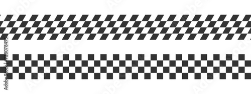 Race flags or checkerboard backgrounds. Chess game or rally sport car competition wallpaper. Slanted black and white squares pattern. Banners with checkered texture