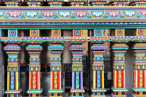 Colored decorations on the exterior of the Hindu Temple Sri Maha Mariamman Temple ("Wat Phra Si Maha Umathewi")) on Si Lom Road in Bangkok, Thailand. Built in 1879. 