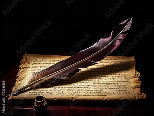 Quill Pen over Ancient Scroll History and Wisdom Isolated on White Background AI Generated